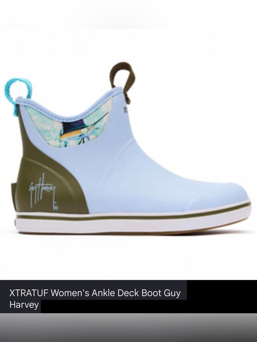 XTRATUF Women's Ankle Deck Boot Guy Harvey, Sky blue marlin, Size: 8